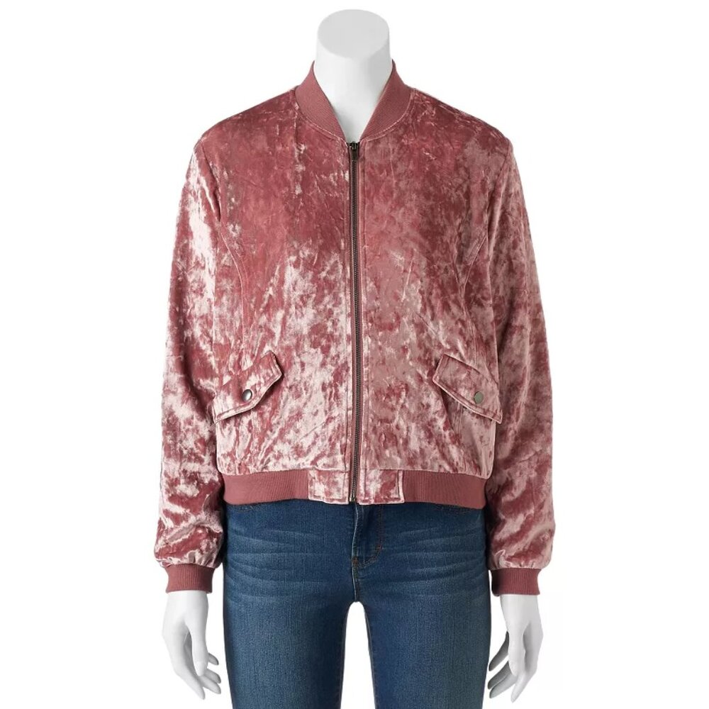 Cloud Chaser Velvet Bomber Jacket - Pale Pink, M